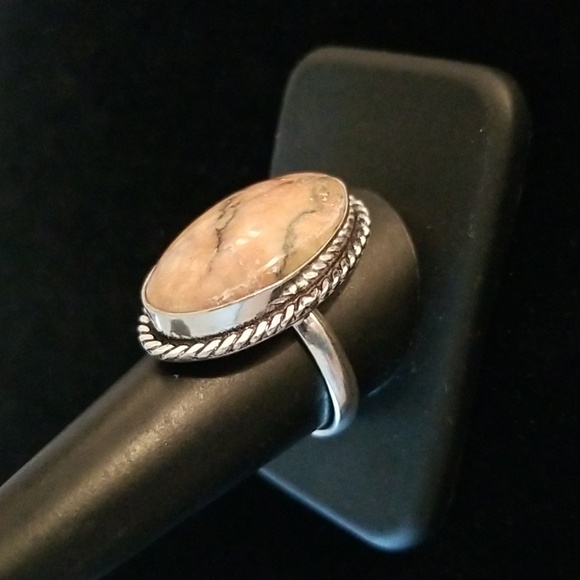 Large Oval Jasper Ring in Twisted Border Setting - Picture 2 of 5
